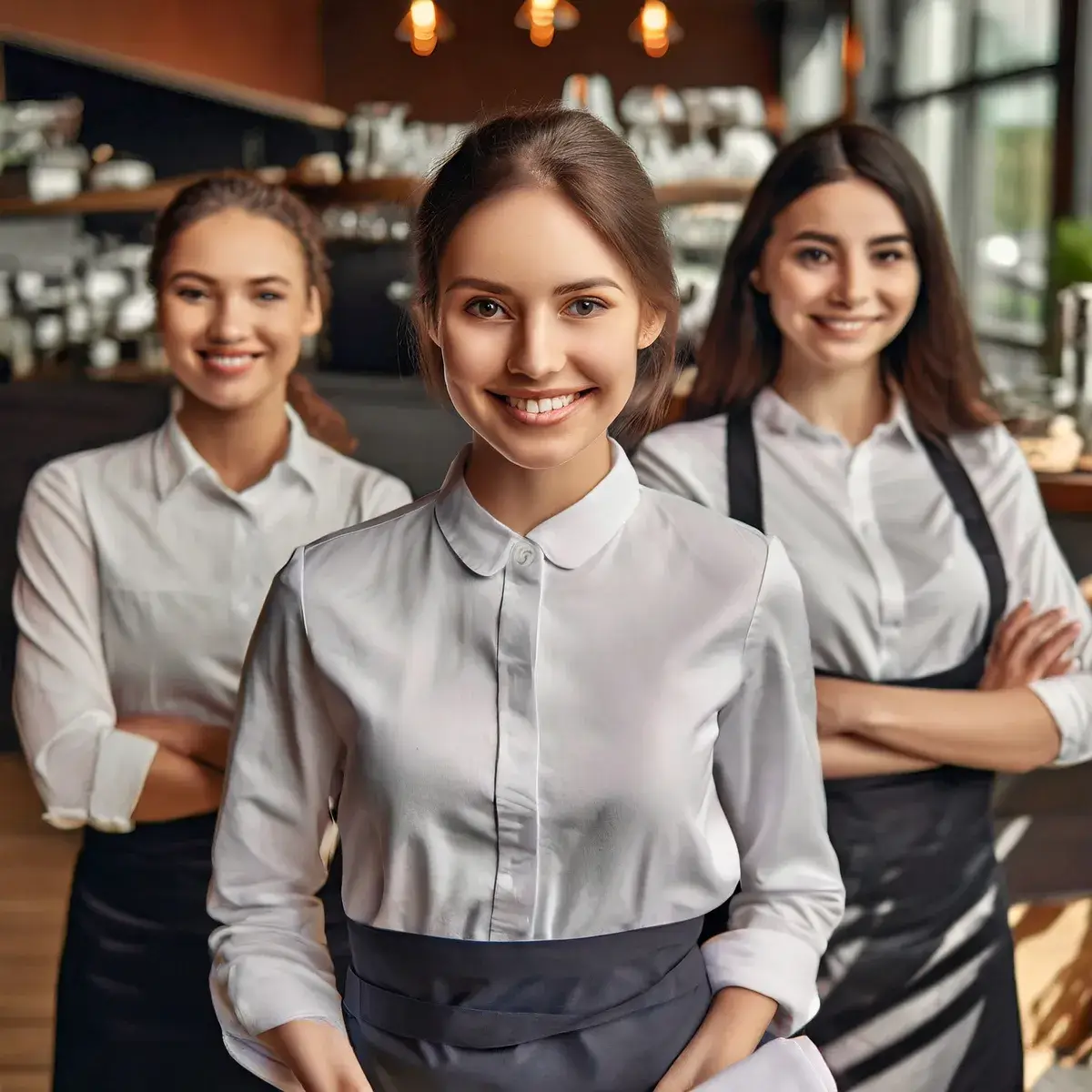 group of 3 waiters the girl in front